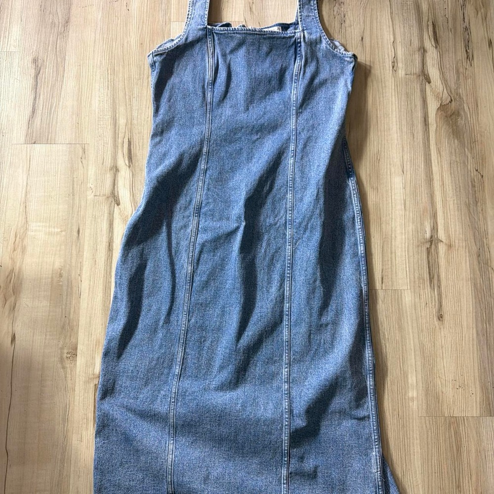 Abercrombie & Fitch Blue Seamed Denim Midi Dress Zipper Back Womens XL